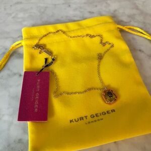 New Kurt Geiger Gold Necklace with Hexagonal Pendant